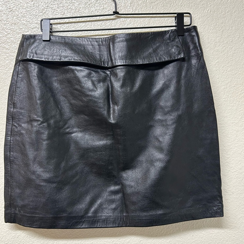 INC International Concepts Black Leather Mini Skirt Size 12P